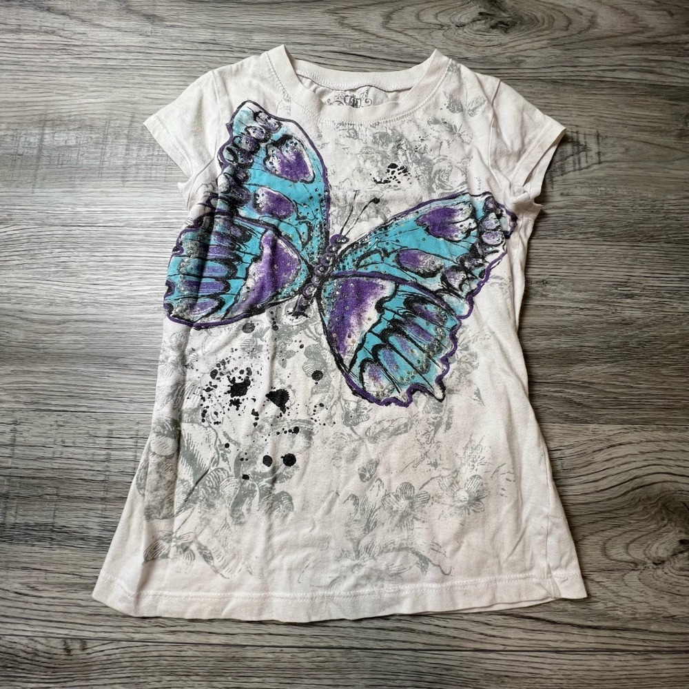 L.A. Conduct Butterfly Graphic Tee Womens Large White Y2K Fairycore Short Sleeve